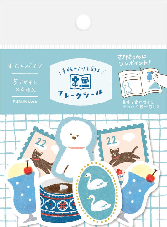 FURUKAWASHIKO Washi Stickers Blue Furukawashiko Washi Flake Stickers Color Series