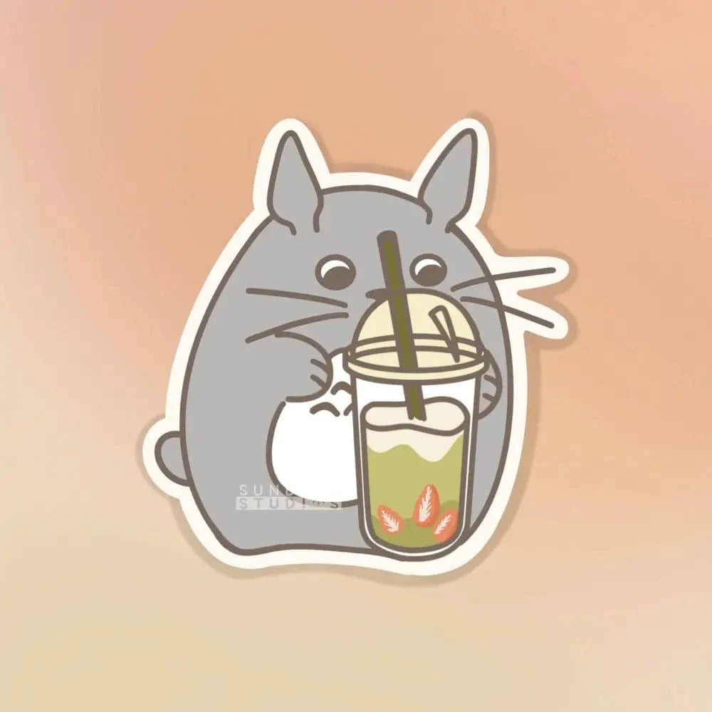 Sundrop Studios Vinyl Stickers Sweet Totoro Sticker- Matcha Strawberry Drink