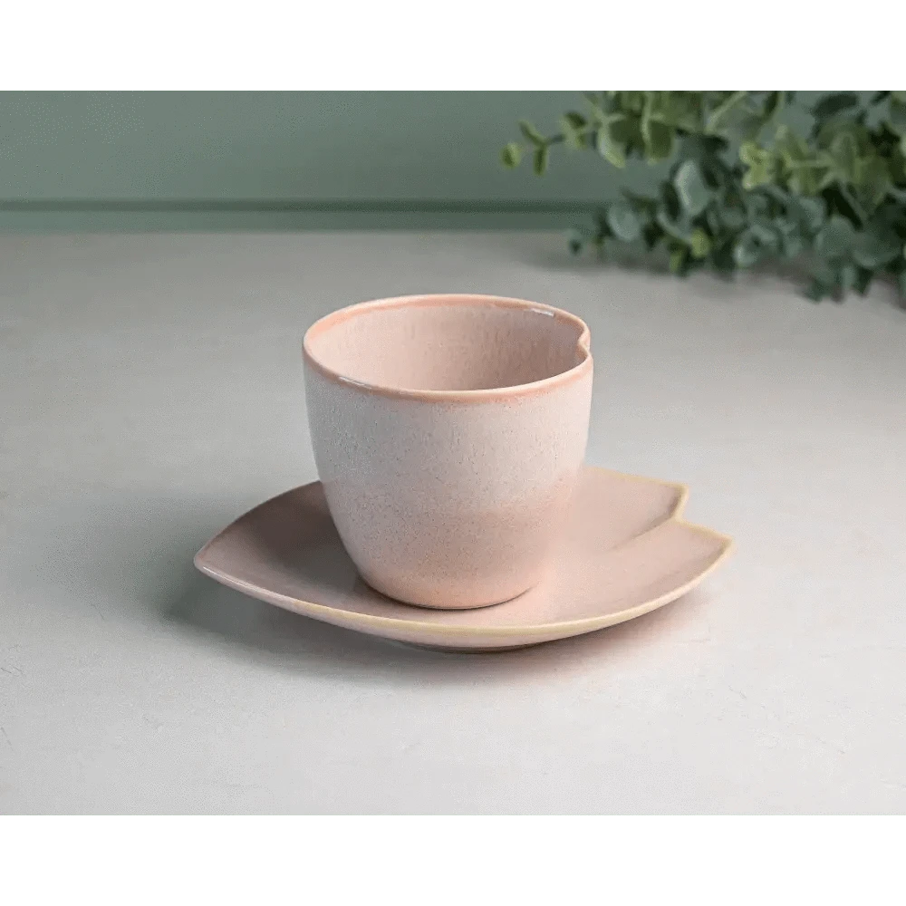 Aprikalife Cups & Mugs Pink LOVE Ceramic Tea Cup with Saucer, Japanese Cup