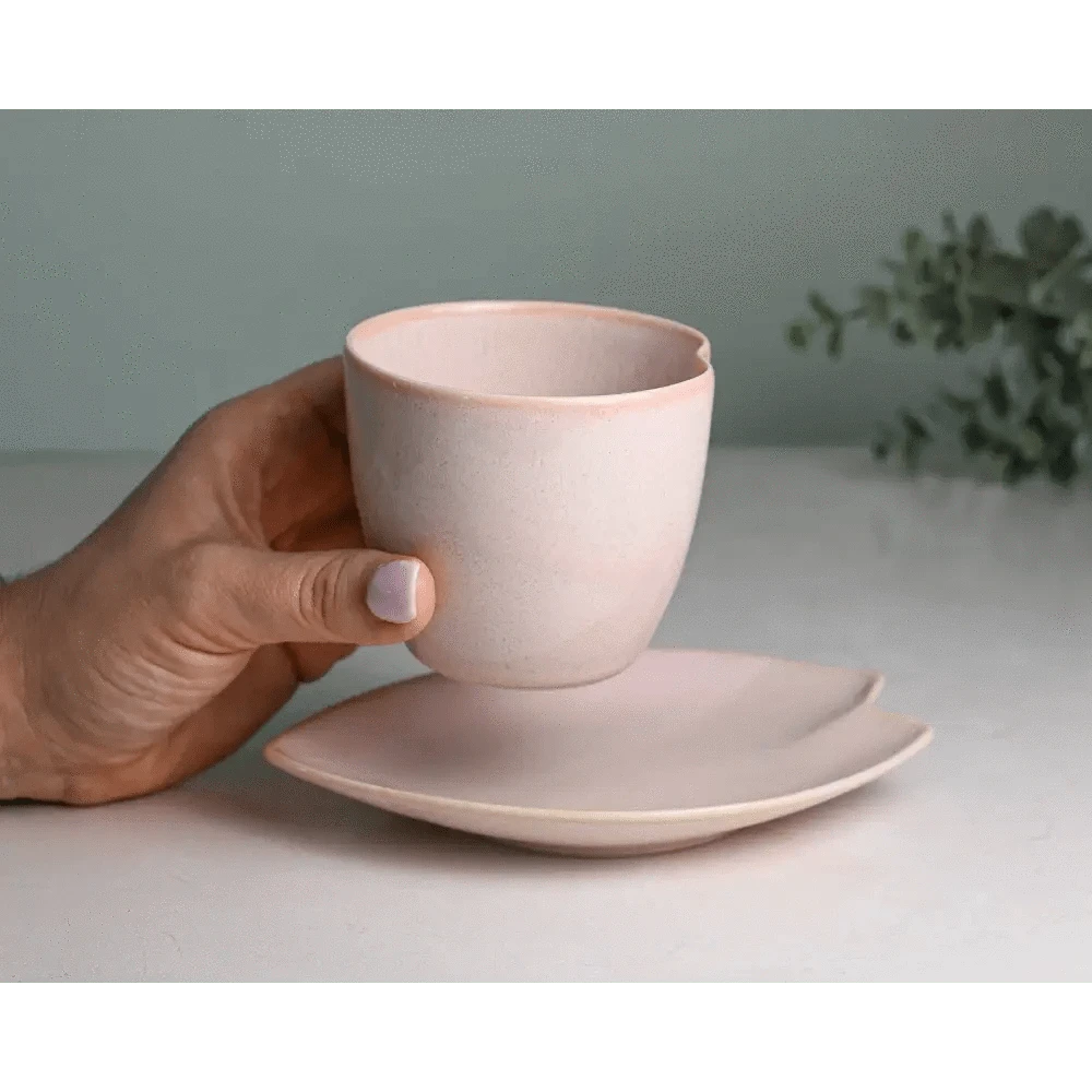 Aprikalife Cups & Mugs Pink LOVE Ceramic Tea Cup with Saucer, Japanese Cup