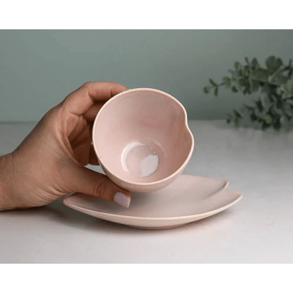 Aprikalife Cups & Mugs Pink LOVE Ceramic Tea Cup with Saucer, Japanese Cup