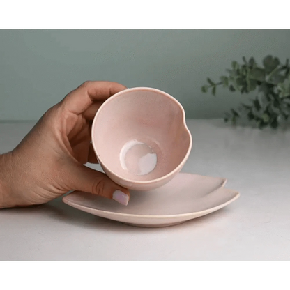 Aprikalife Cups & Mugs Pink LOVE Ceramic Tea Cup with Saucer, Japanese Cup