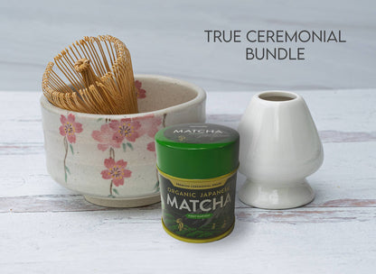 Aprikalife Maruyoshi Shidare-zakura Matcha Bowl / Ceramic / 16 oz Handmade Japanese Matcha Tea Bowl with Small Pink Flowers