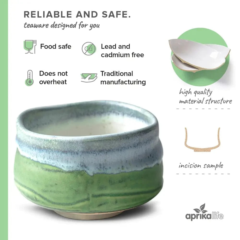 Aprikalife Tea & Tea Sets Handmade Japanese Sea Matcha Tea Bowl
