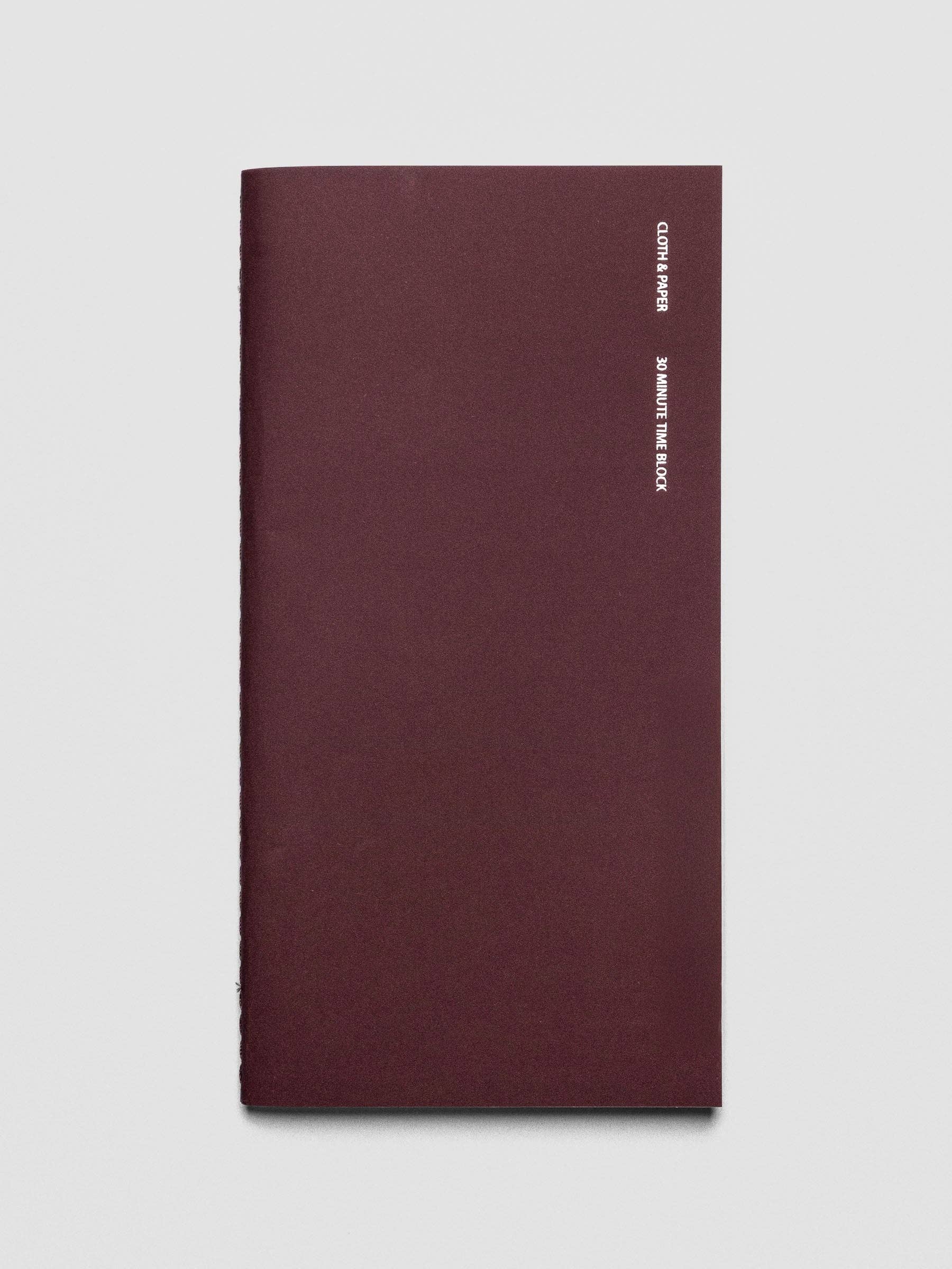 Cloth & Paper 30 Minute Time Block Notebook | A5 Slim | Bordeaux Travel Notebook | A5 Slim