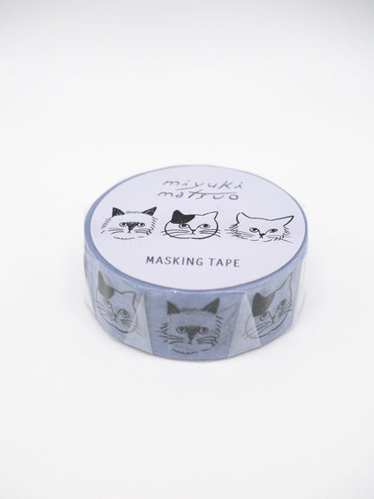 EL COMMUN Washi Tape Repos (Blue) Miyuki Matsuo Cat Face Washi Tape