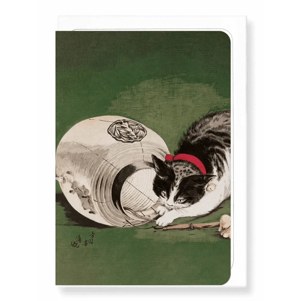 Ezen Trade Greeting Cards CATS AND LANTERN (1877): Japanese Greeting Card