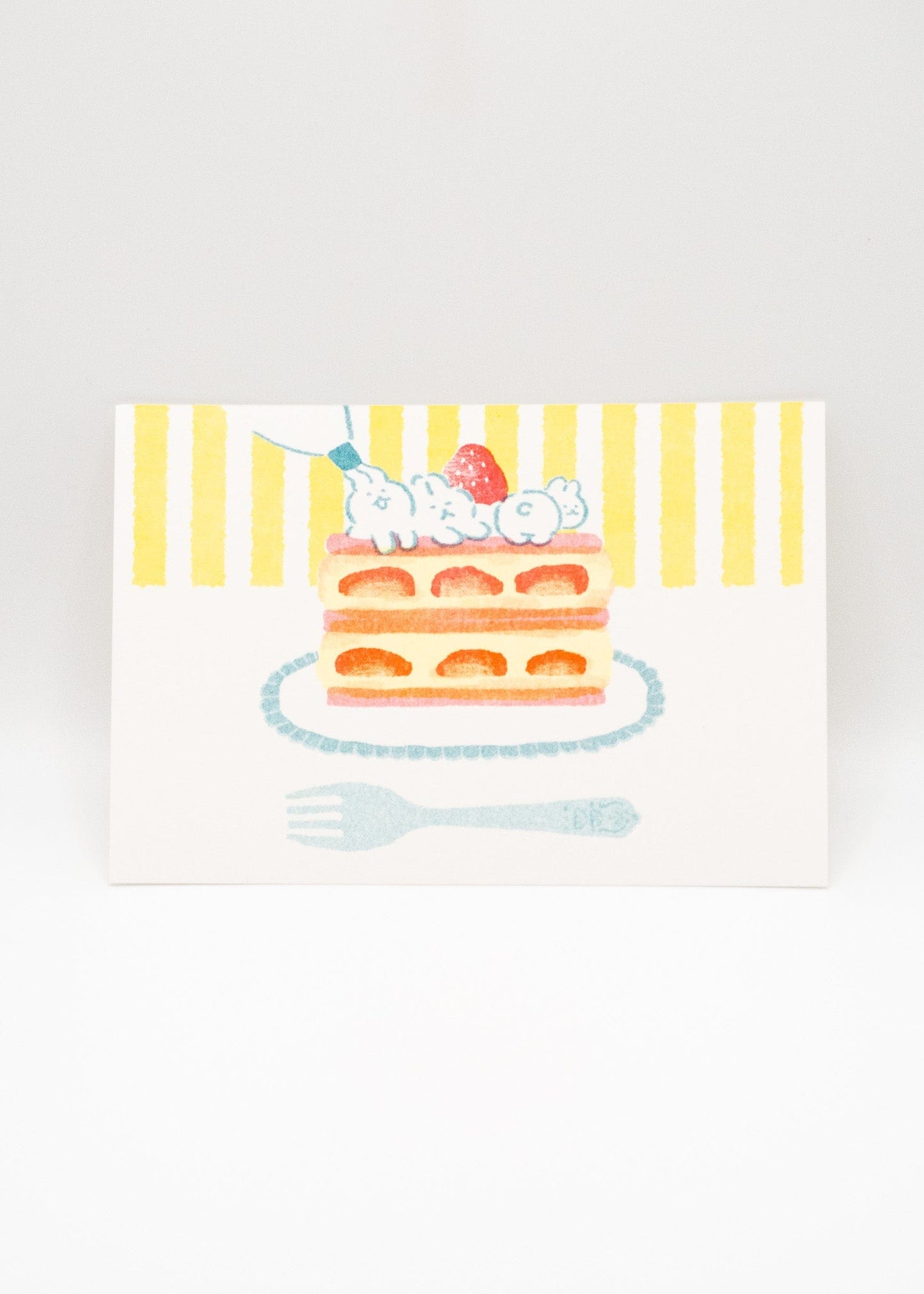 FURUKAWASHIKO Rabbit Strawberry Cake Furukawa Shiko x Jam Retro Printed Postcard - Cream Animals Series