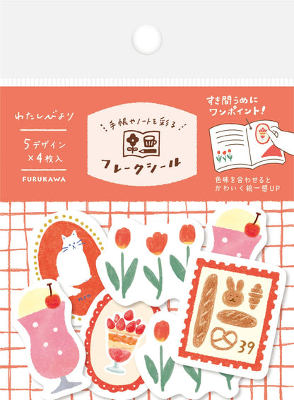 FURUKAWASHIKO Washi Stickers Red Furukawashiko Washi Flake Stickers Color Series