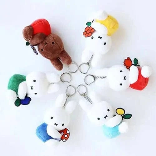 K-Wonderland Keychains Miffy & Friends with Flower Plush Key Chain bag Charm