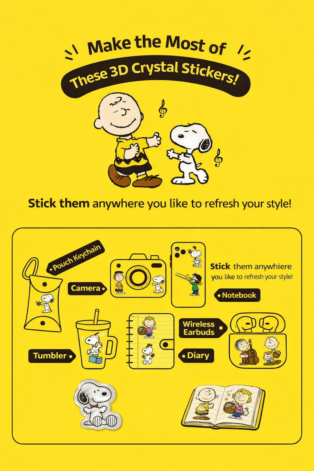 K-Wonderland Snoopy’s Daily Life-Red PEANUTS 3D Crystal Sticker – BonBon Drop Snoopy