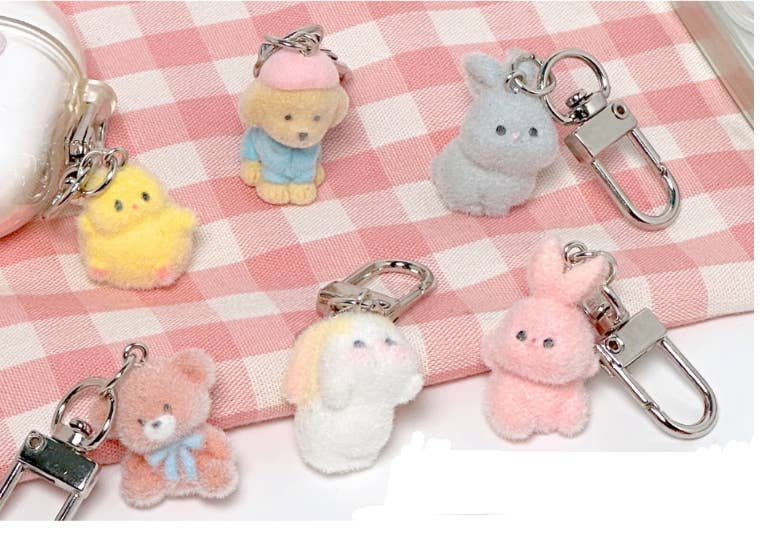 K_Wonderland Softie Fluffy Animal Mini Keyring Bag Zipper Charm