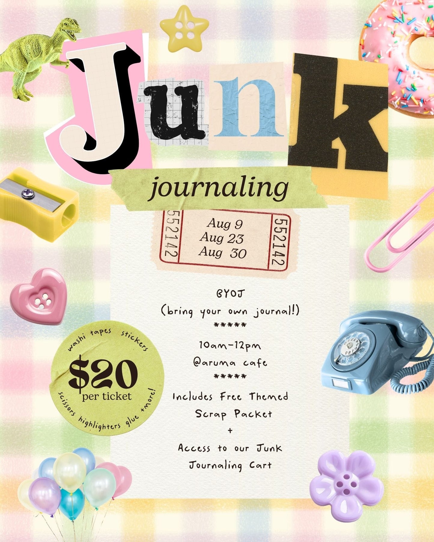 Kinkan Gifts Ticket Junk Journaling Class - August 30