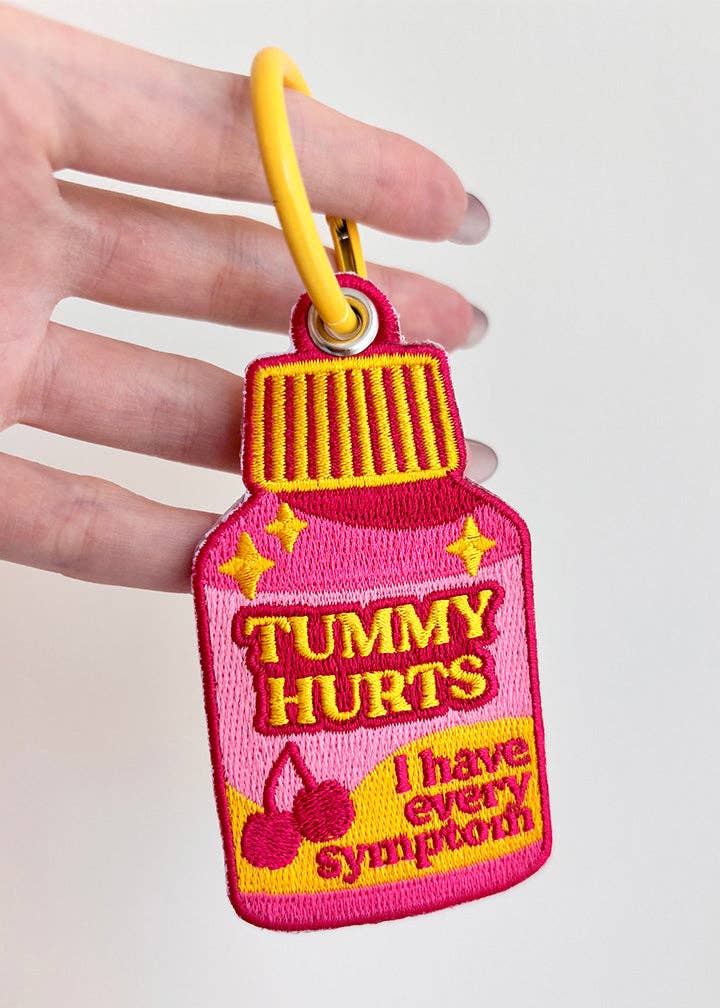 Maobabie Tummy Hurts Medicine Embroidered Keychain