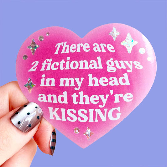Maobabie Vinyl Sticker - There are 2 fictional guys in my head and they're kissing! Sparkly Heart