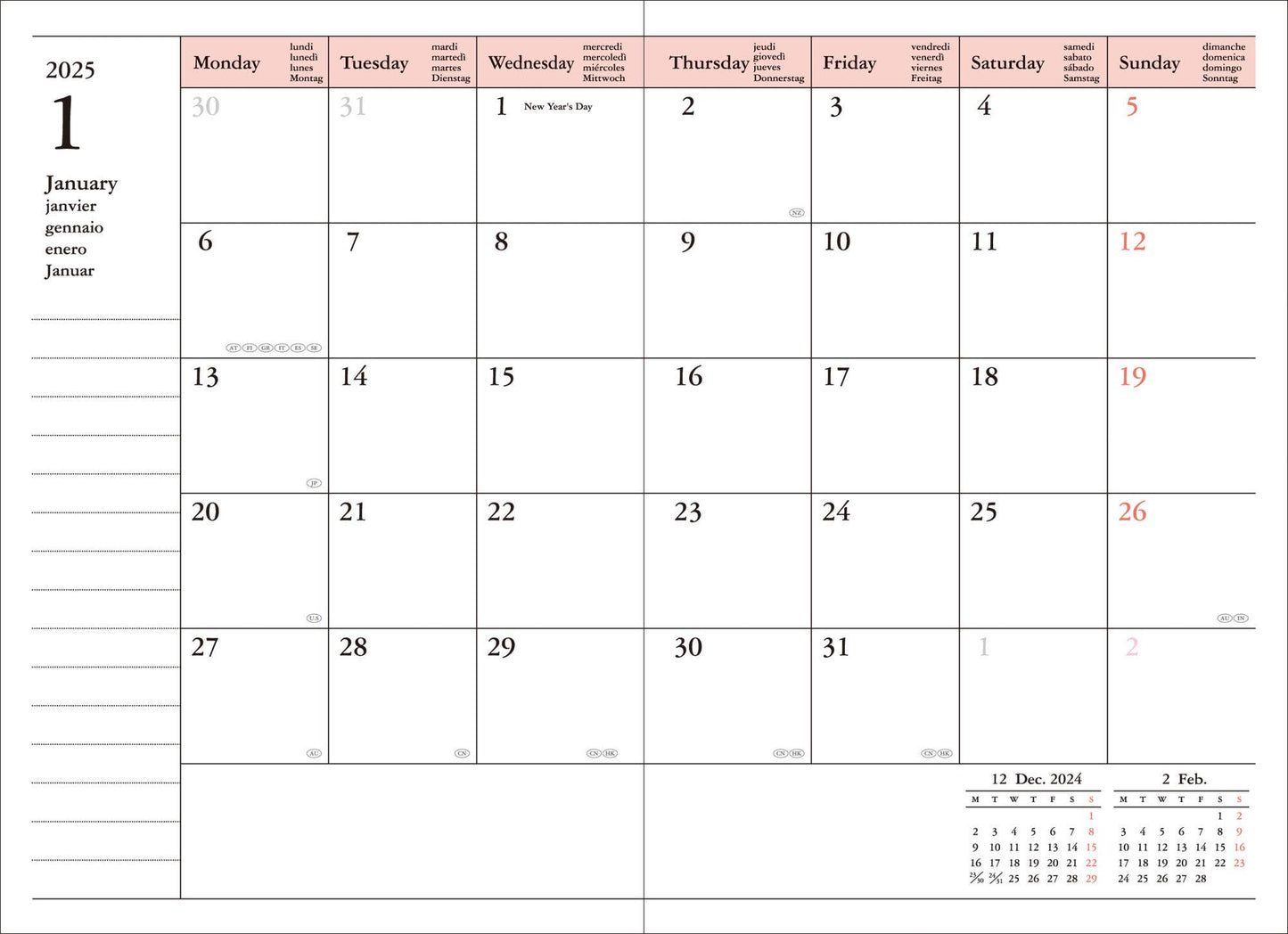 MARK'S Inc. Mint Weekly Vertical Planner 2026-16months A6 Cats