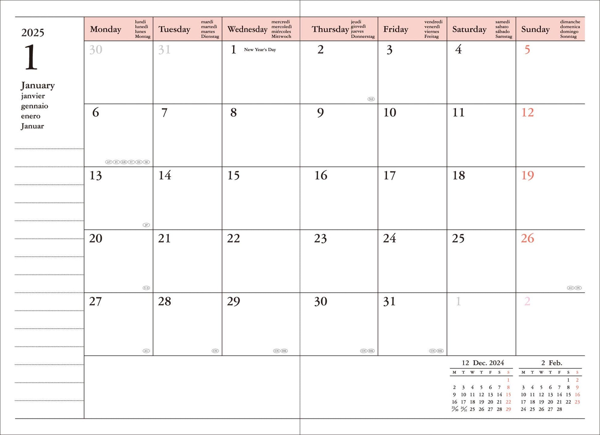 MARK'S Inc. Weekly Vertical Planner 2026-16months A6 Gradient