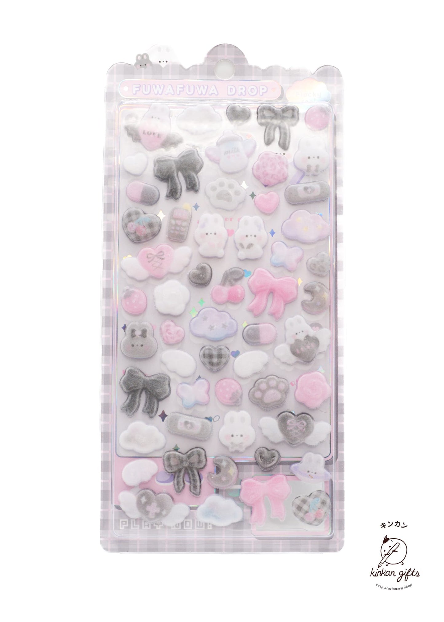 Spoon Inc. Decorative Stickers Black & White Fuwafuwa Drop Seal - Flocky Seal
