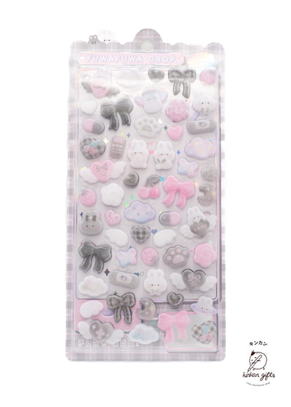 Spoon Inc. Decorative Stickers Black & White Fuwafuwa Drop Seal - Flocky Seal