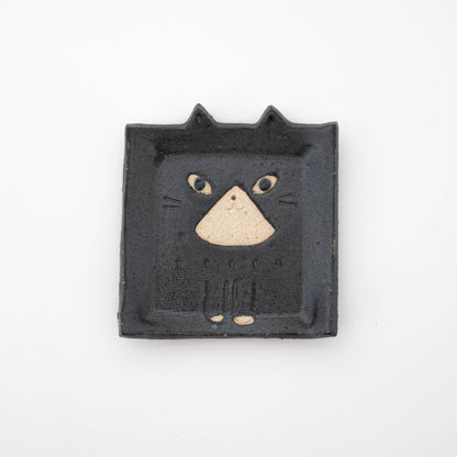 U PLUS INC Handmade Cat Square Plate Set of 3 - Black