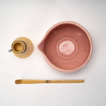 Urban Tokyo Matcha Set 20oz Porcelain Latte Bowl with Whisk and Scoop Pink Brushstroke (1/16)