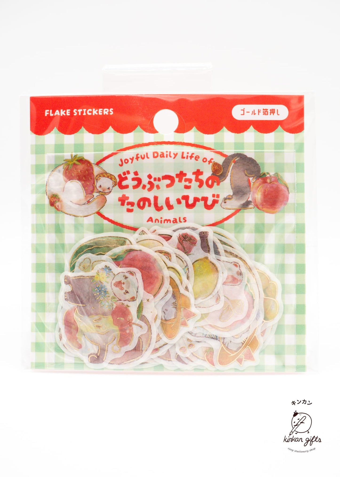 WORLD CRAFT CO.,LTD. World Craft Flake Stickers - Joyful Daily Life of Animals - Weasel with Fruit