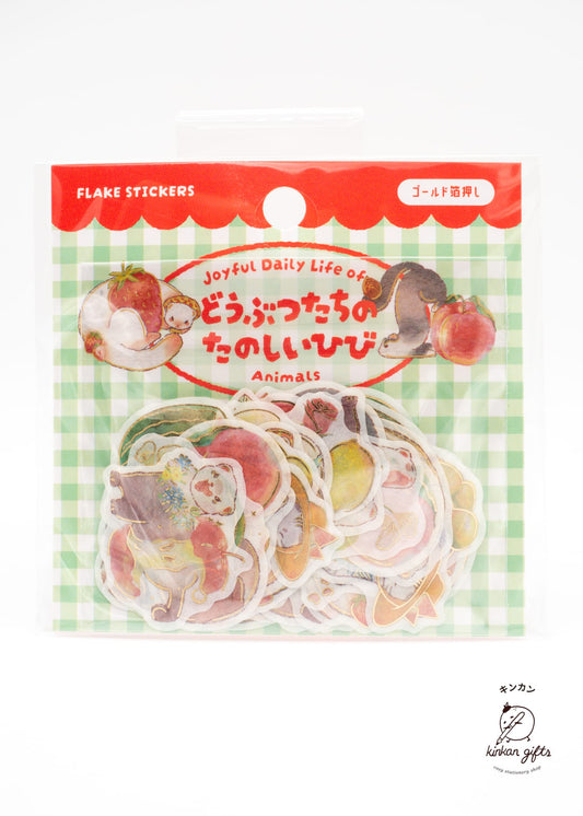 WORLD CRAFT CO.,LTD. World Craft Flake Stickers - Joyful Daily Life of Animals - Weasel with Fruit