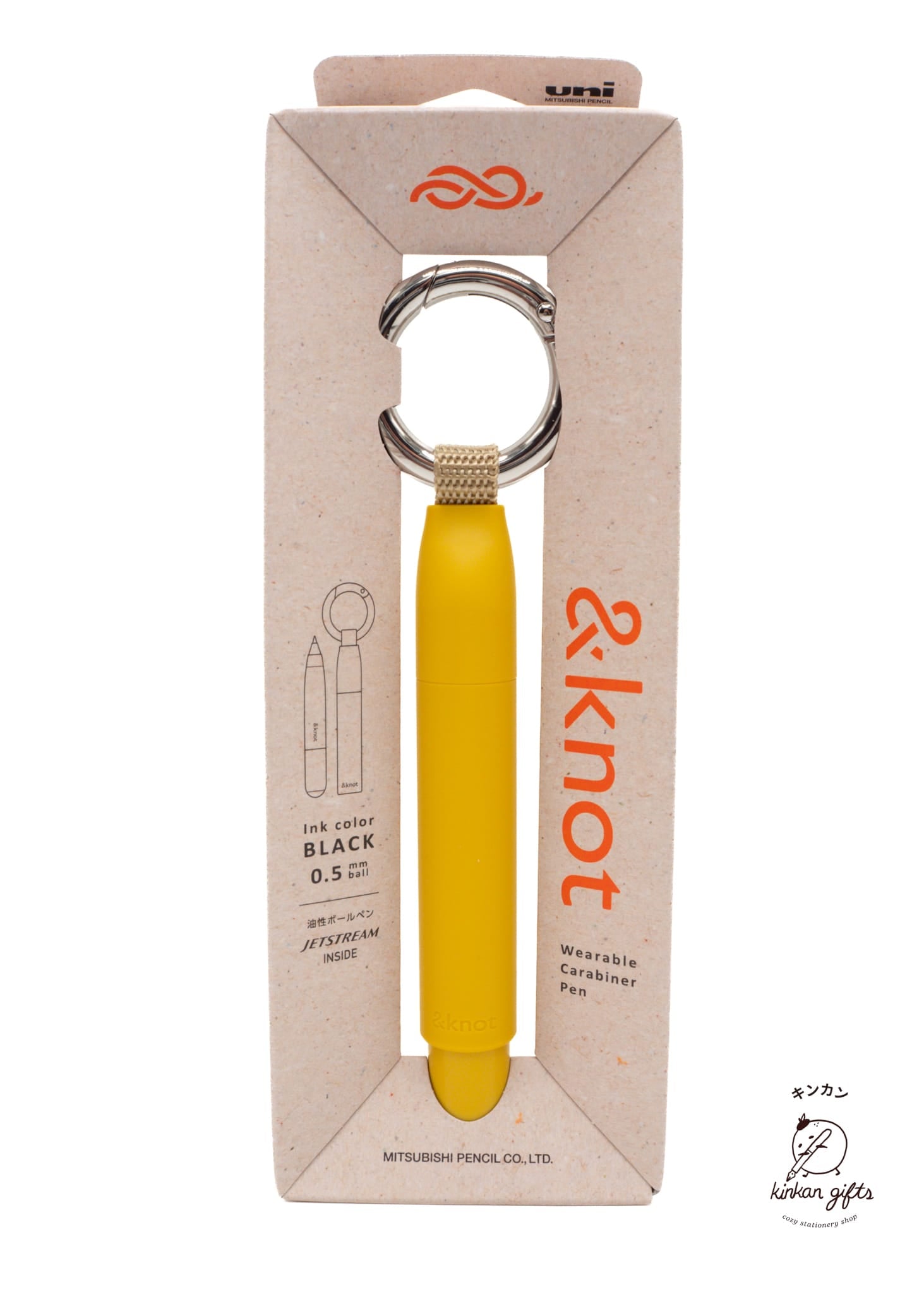 ZOOMY BUNGU Pens Ginger Yellow uniball &knot - Wearable Carabiner Pen