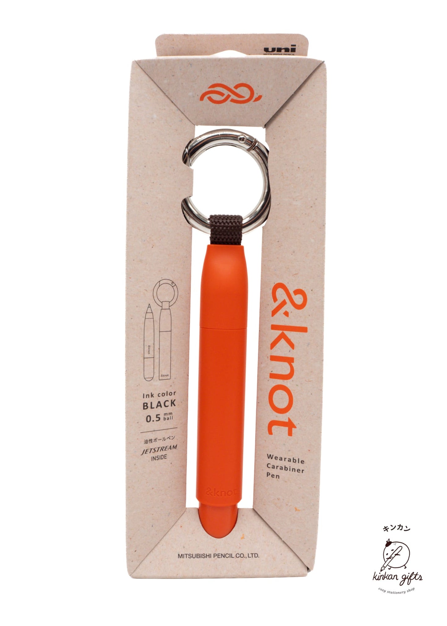 ZOOMY BUNGU Pens Lantern Orange uniball &knot - Wearable Carabiner Pen